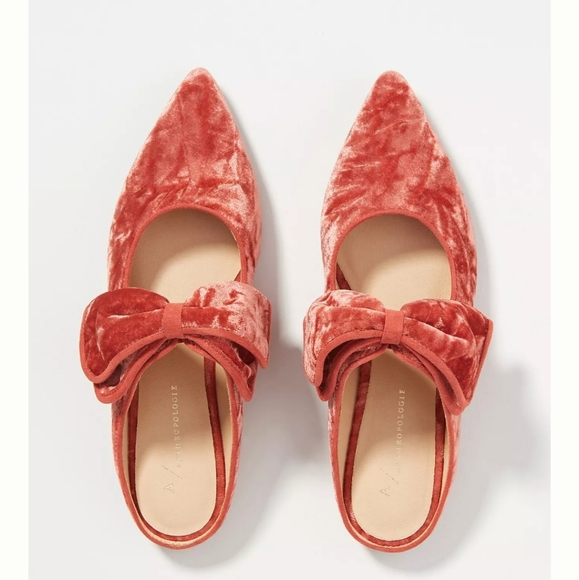 Anthropologie Livia Velvet Bow Flats- terra cotta - Picture 2 of 11
